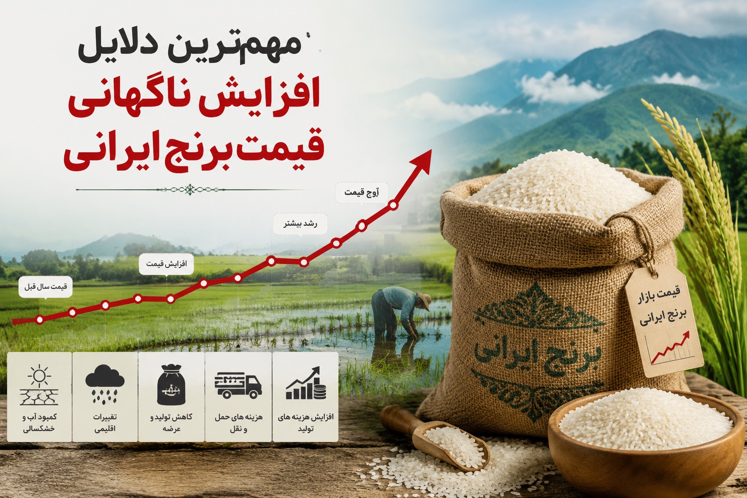چرا قیمت برنج ایرانی ناگهان افزایش پیدا میکنه؟ | بررسی عوامل مؤثر بر قیمت برنج 2 چرا قیمت برنج ایرانی ناگهان افزایش پیدا میکنه؟