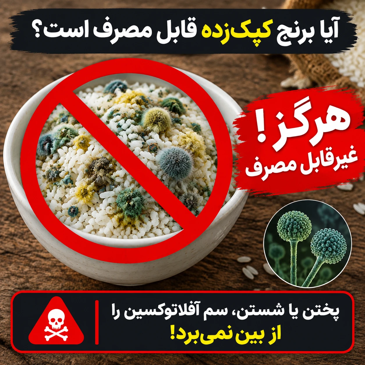 خطرات کپک زدن برنج و سم خطرناک آفلاتوکسین